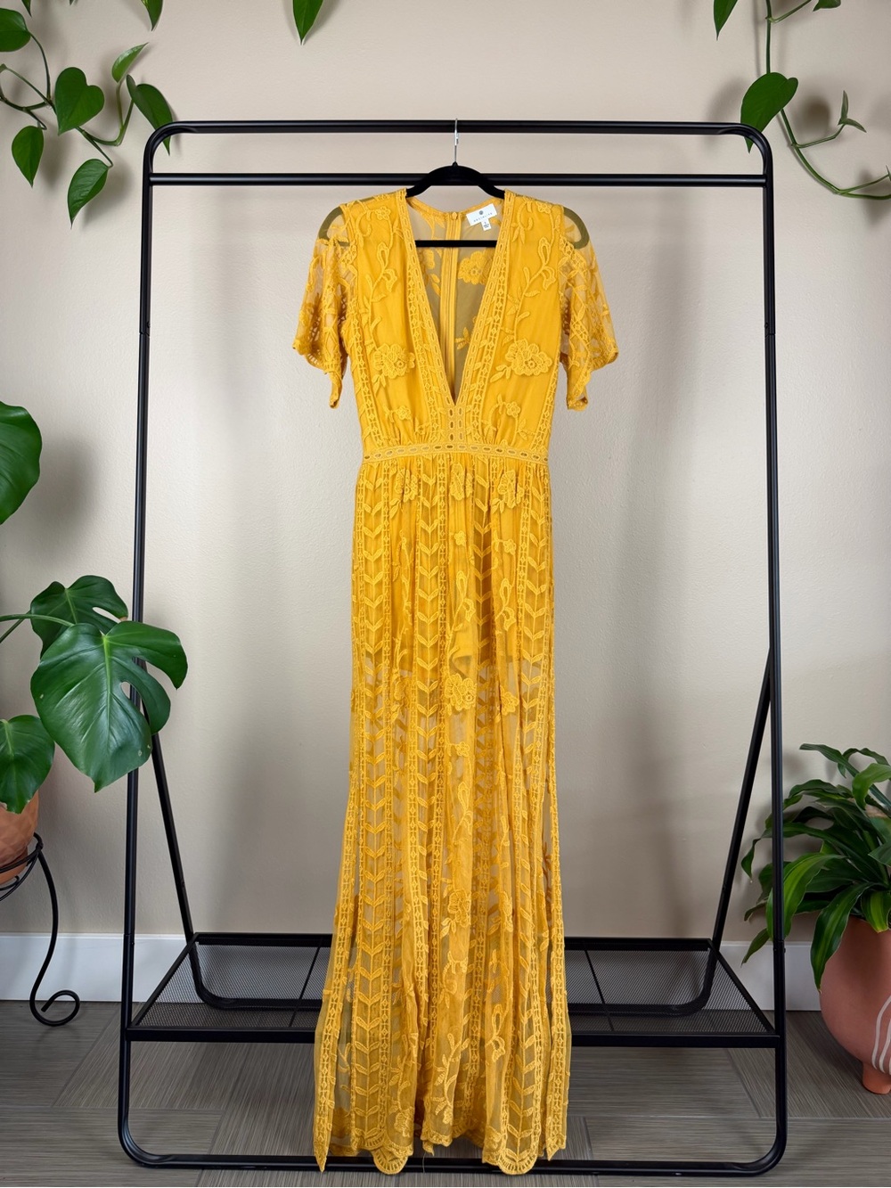 Socialite Mustard Yellow Lace Maxi Dress
